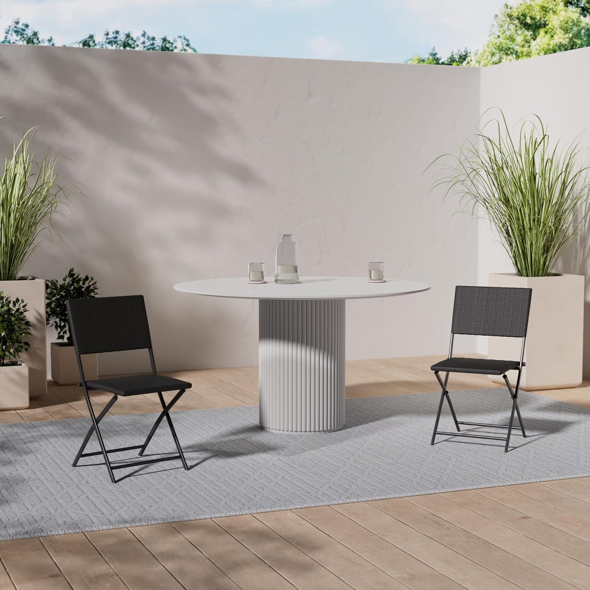 Casaria Polyrattan Set of 4 Folding Chairs Balcony Camping Foldable Weatherproof Balcony Chair Garden Chair Black - QUORE