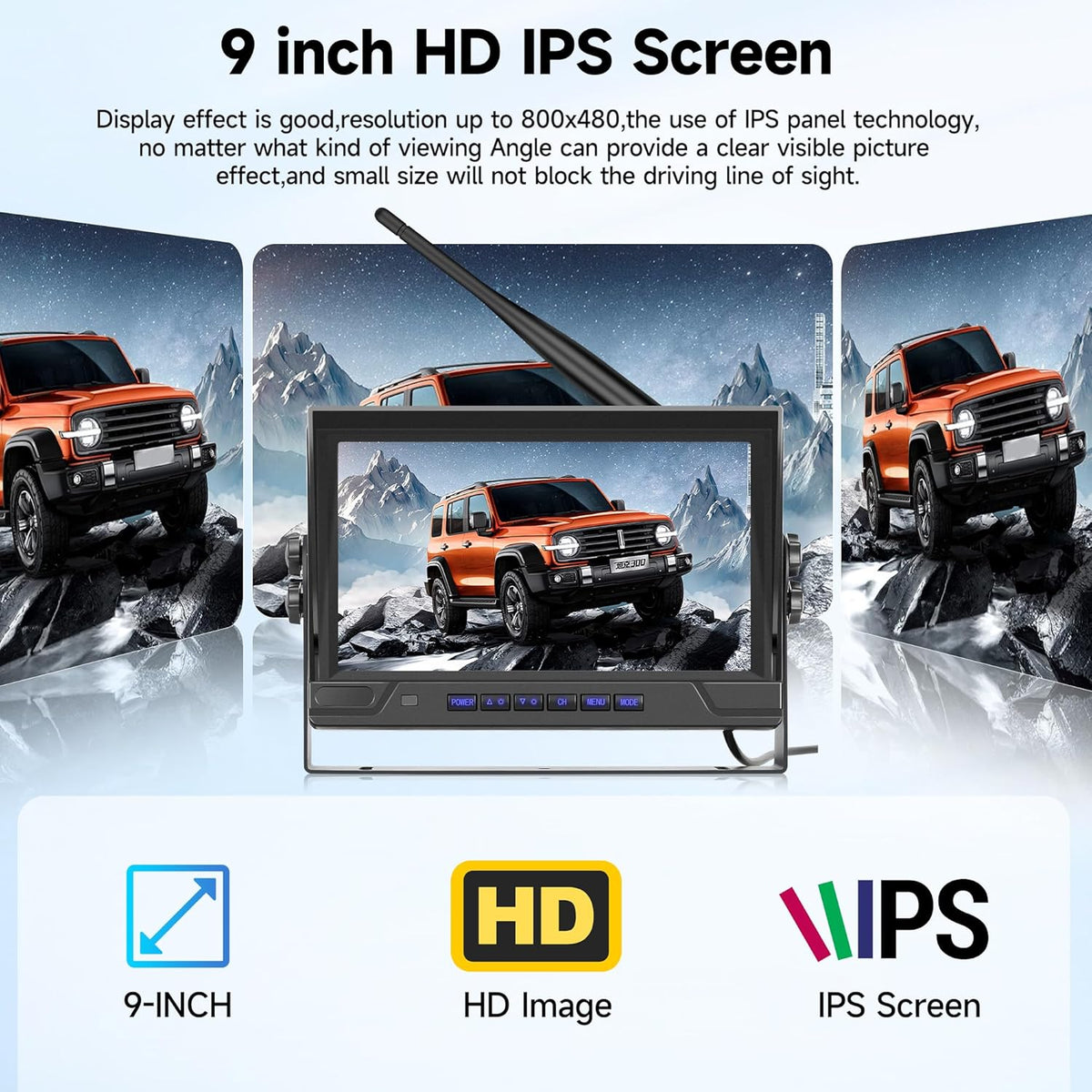 Wireless Digital Rear View Camera, 2 Camera Set with 9 Inch IPS Monitor, IP68 Waterproof Rear View Camera, Night Vision, Image Rotation, BSD, Loop Video, for Truck, Trailer, RV, Bus, - QUORE
