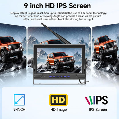 Wireless Digital Rear View Camera, 2 Camera Set with 9 Inch IPS Monitor, IP68 Waterproof Rear View Camera, Night Vision, Image Rotation, BSD, Loop Video, for Truck, Trailer, RV, Bus, - QUORE