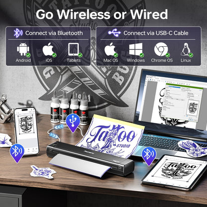 Phomemo TP81 Tattoo Printer with 4 Tattoo Gel and 20 Pieces Tattoo Transfer Paper Stencil Printer for Artists and Beginners Templates Printer Machine Compatible with Phone PC - QUORE