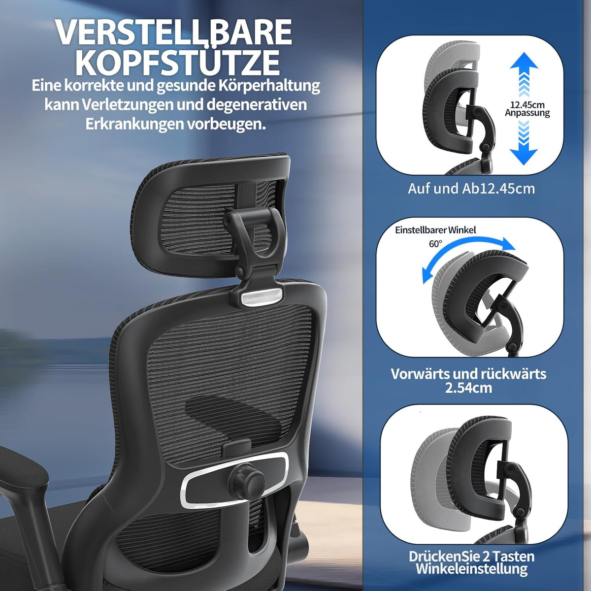 TRALT Bureaustoel, ergonomisch, gamingstoel met verstelbare hoofdsteun, lendensteun, bureaustoel, computerstoel voor grote mensen, mesh-stoel, 150 kg, zwart