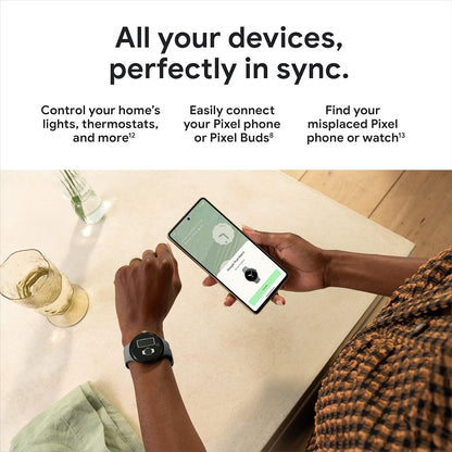 Google Pixel Watch - Android Smartwatch met Fitbit Activity Tracking - Hartslag Tracking Horloge - Matzwarte roestvrijstalen kast met Obsidian Active-band - WiFi