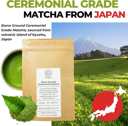 Gele Japanse Matcha Set: Bamboe Whisk & Scoop, Keramische Bowl & Garde Houder, 30g Ceremonieel Poeder, Zeef | Traditionele Starter Gift Set