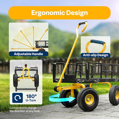 Vivohome Chariot de Jardin Pliable en Acier avec Côtés Amovibles et Roues de 25,4 cm Noir