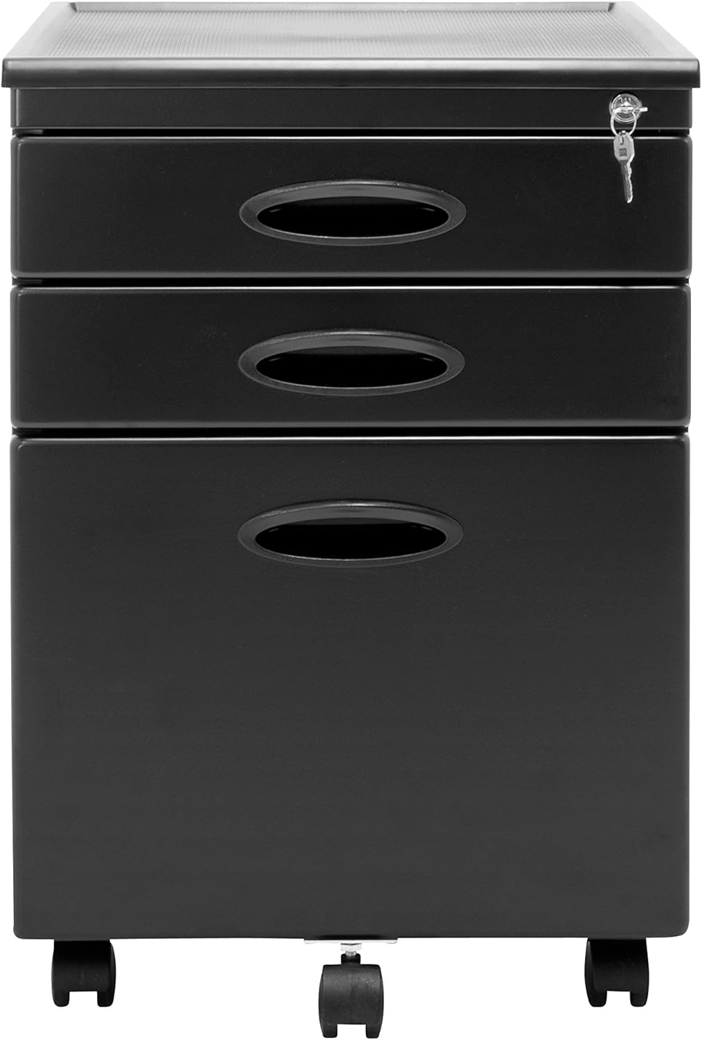 Calico Designs metalen volledige uitbreiding, vergrendeling, 3-lade mobiele archiefkast gemonteerd (behalve wielen) voor juridische of briefbestanden met toevoerorganisatorlade in zwart