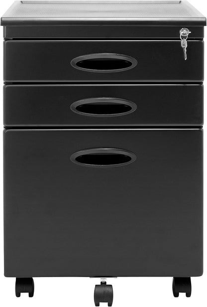 Calico Designs metalen volledige uitbreiding, vergrendeling, 3-lade mobiele archiefkast gemonteerd (behalve wielen) voor juridische of briefbestanden met toevoerorganisatorlade in zwart