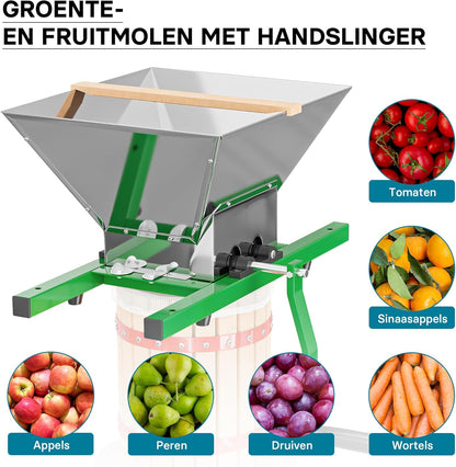 Wiltec fruit shredder met 7 liter trechter en handslinger, fruithakselaar makkelijk te reinigen, handmatige sappers