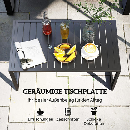 Outsunny Beistelltisch mit Lamellendesign Balkontisch aus Aluminium Kaffeetisch wetterfest Gartentisch pflegeleicht Sofatisch Outdoor Tisch für Balcony Garten Terrasse 90 x 50 x 42 cm Schwarz