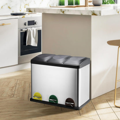 MSV - Pedalafvalbak Gescheiden Afval 60L - 3 Verwijderbare Bakken van 20L - Modern Design, Stil en Geurvrij - Ideaal voor Keuken en Buitenruimte - Badkameraccessoires