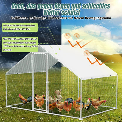 Kippenhok XL – Buitenren – Gevogelthek – Dierenren – Volière – Verzinkt Stalen Frame – 3x2x2 Meter Met Afsluitbare Deur