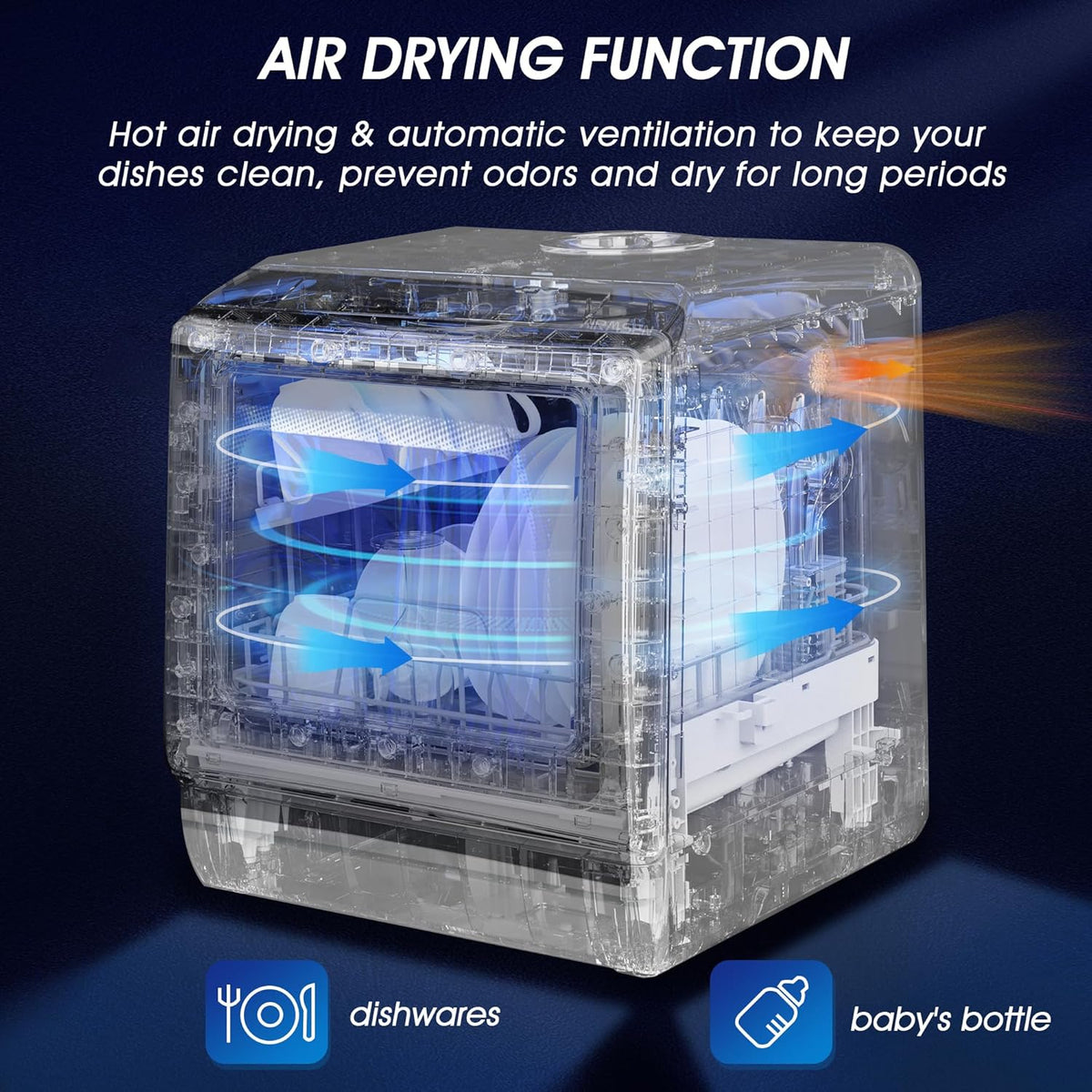 AIRMSEN Mini Tabletop Dishwasher - Improved 6 Programs Portable Countertop Dishwasher No Piping with 2 Water Supply Modes for Kitchen Apartment Outdoor - with Baby Care Mode
