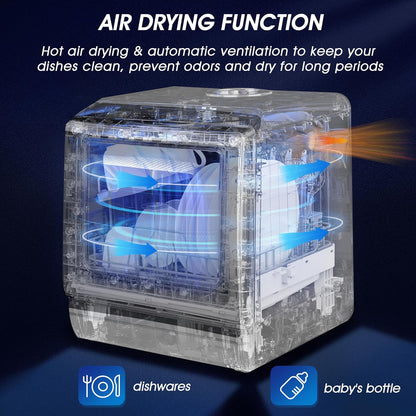 AIRMSEN Mini Tabletop Dishwasher - Improved 6 Programs Portable Countertop Dishwasher No Piping with 2 Water Supply Modes for Kitchen Apartment Outdoor - with Baby Care Mode