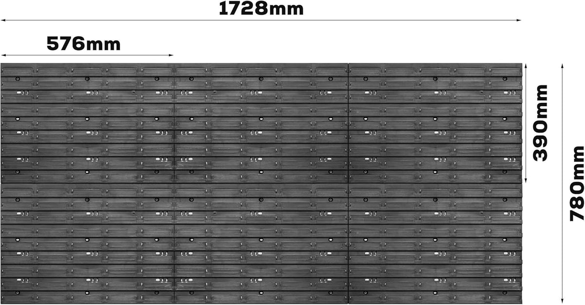 Botle Gereedschapswand, 1728 x 780 mm, stapelboxen, gereedschapshouders, wandplaat met houderrails, voor garage, magazijn, werkplaats en hobby