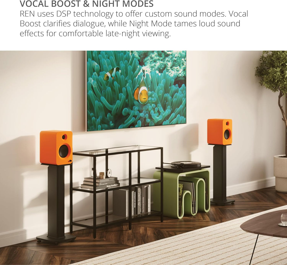 Kanto REN 200W Powered Speaker System with HDMI ARC Input for TV & Home Theater | USB-C and Bluetooth 5.3 | High/Low Pass Filter | Pair | Matte Black