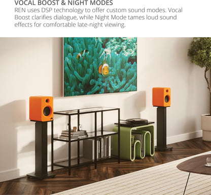 Kanto REN 200W Powered Speaker System with HDMI ARC Input for TV & Home Theater | USB-C and Bluetooth 5.3 | High/Low Pass Filter | Pair | Matte Black