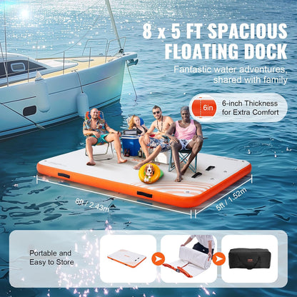 VEVOR Opblaasbaar drijvend dok, 8 x 5 ft opblaasbaar dockplatform, antislip waterdrijvende dokmat met draagbare draagtas en afneembare ladder, drijvend platform eilandvlot voor zwembad, strand, oceaan