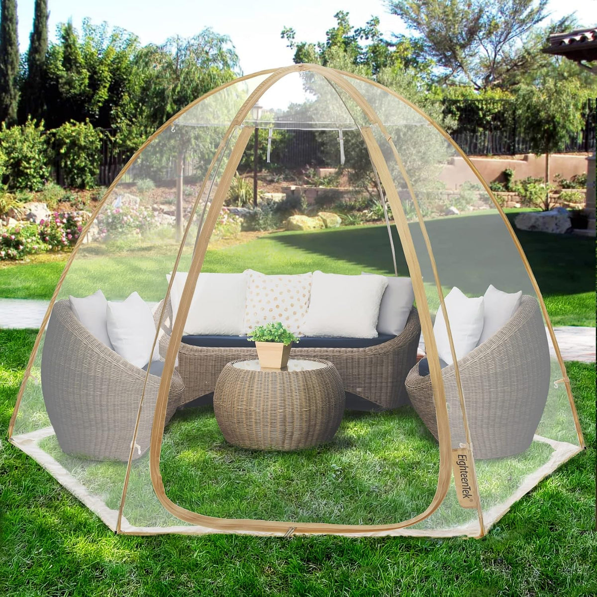 EighteenTek Bubble Tent Scherm Huiskamer Kas Camping Tent Luifel Tuinhuisjes 4-6 Personen voor Patio's, Grote Oversized Weerpod Pop-up Tent, Koude Bescherming Beige 35 cm x 25 cm