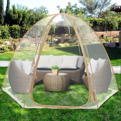 EighteenTek Bubble Tent Scherm Huiskamer Kas Camping Tent Luifel Tuinhuisjes 4-6 Personen voor Patio's, Grote Oversized Weerpod Pop-up Tent, Koude Bescherming Beige 35 cm x 25 cm