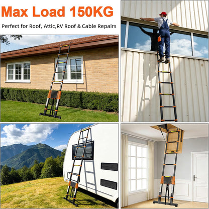 Telescopische ladder, 5 m, uittrekbare ladder, vouwladder, staande ladder, antislip, multifunctionele ladder, huishoudladder
