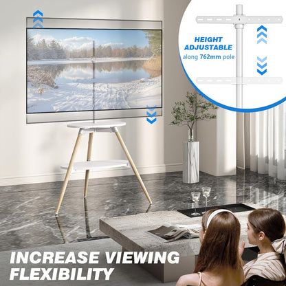 5Rcom Statief ezel tv-standaard met 2 planken draaibaar en in hoogte verstelbaar houten tv-vloerstandaard voor 32-65 inch LED LCD OLED-scherm Max VESA 400x400 mm Max belasting 40 kg wit