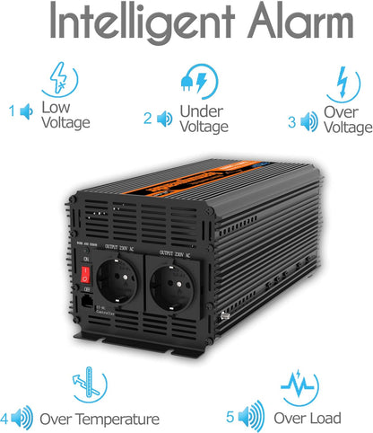 Edecoa omvormer 2000 W, spanningstransformator, 12 V/230 V, met nieuwe afstandsbediening, 2 x USB en LCD-scherm voor zonnepaneel, auto, woonwagen