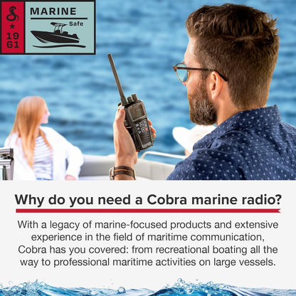 Cobra BlueBound 350 Handheld Zwevende VHF Marine Radio - 6 Watt, Float n ' Flash, IPX7 Waterdicht, Dompelbaar, Dag/Nacht LCD-display, Geheugenscan, Tri-Watch, Zwart