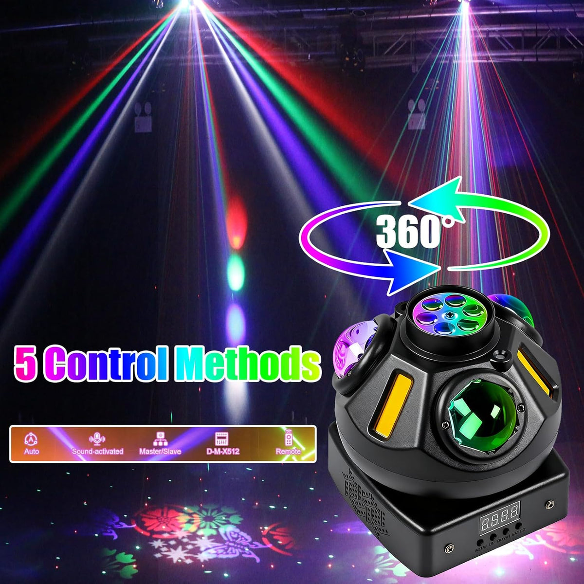 Podiumlicht met bewegende kop, 60 W, bewegende kop, led RGBW 4-in-1 DMX512, 19CH partylicht, geluidsgeactiveerd lichteffect, discolicht met afstandsbediening, voor DJ, bar, verjaardag, club, bruiloft