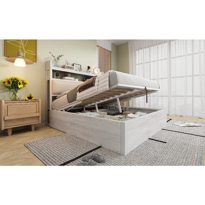 Metalen Bedframe – Beddenframe – Platformbed – Opbergbed – Hydraulisch Bed – 140x200 cm – Geïntegreerde Opbergruimte – Bekleed Hoofdbord