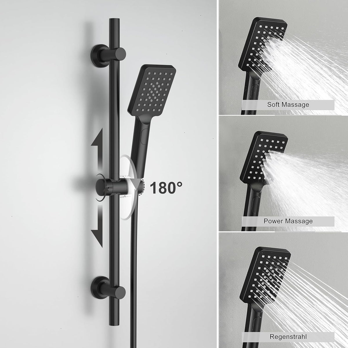Thermostaat Douchesysteem – Douchekraan – Douchestangset – Doucheplank – Mengkraan – Veiligheidstemperatuur 38°C – Roestvrij Stalen Douchestang 70 cm Mat Zwart