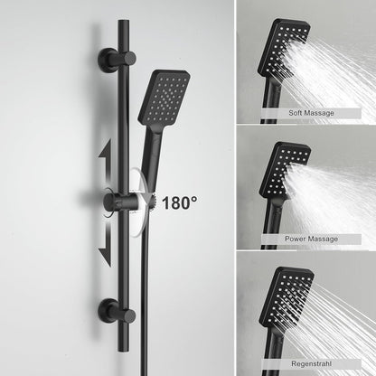 Thermostaat Douchesysteem – Douchekraan – Douchestangset – Doucheplank – Mengkraan – Veiligheidstemperatuur 38°C – Roestvrij Stalen Douchestang 70 cm Mat Zwart