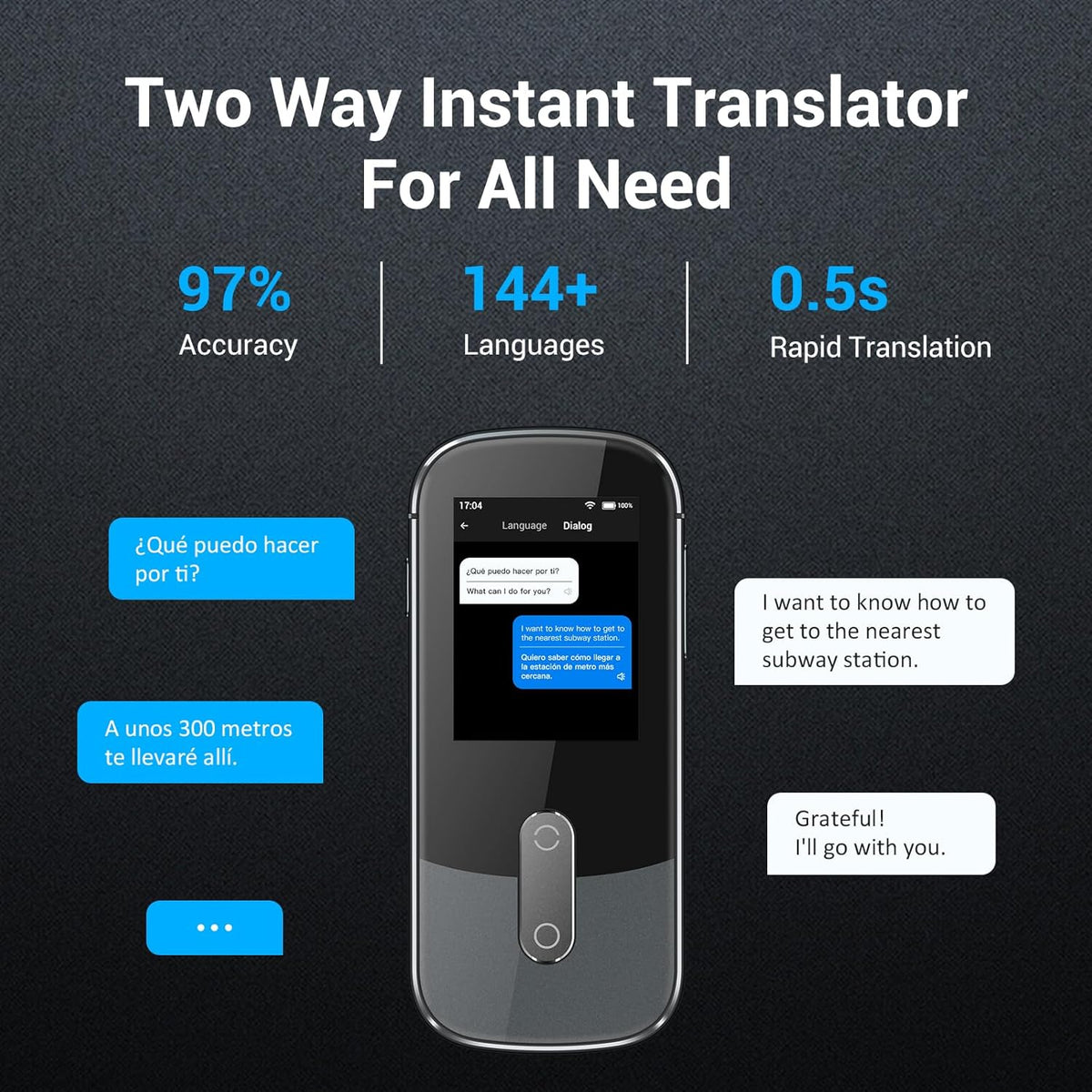 Offline Taal Voice Vertaler Apparaat W09 PRO voor 144 Talen en Accenten Foto Vertaling Geen WiFi Internet Nodig voor Reizen Business W09 Grijs