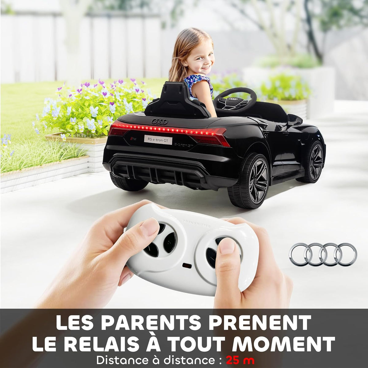 HOMCOM Elektrische auto kinderen 12 V – afstandsbediening voor ouders – V max. 5 km/u – geluidseffecten – Audi RS E-tron GT zwart