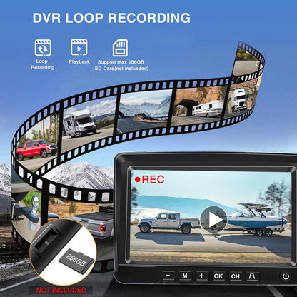 PARKVISION Draadloze Achteruitrijcamera Set 7 Inch - Magnetische Montage, 9600mAh Accu & Zonne-energie, 1080P met Nachtzicht en Opname