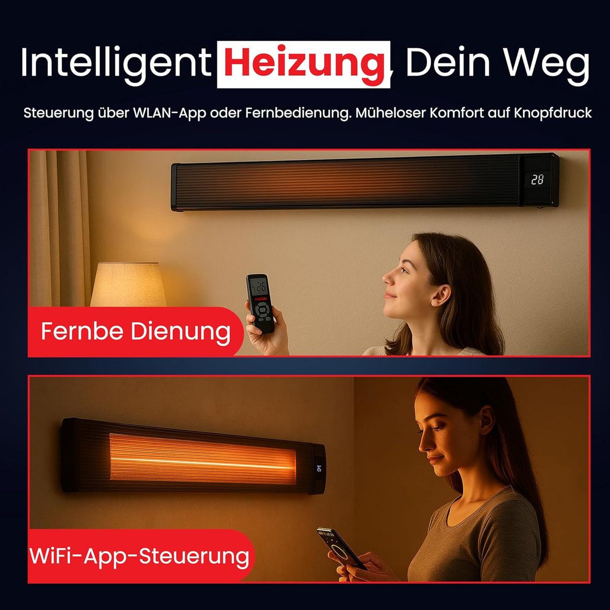 Wifi QH-TH Black Heater Infrared Patio Heater 1800 or 2400 Watt (2400 Watts) (165 x 18 x 7.3 cm / 2400 Watt/Wifi) - QUORE