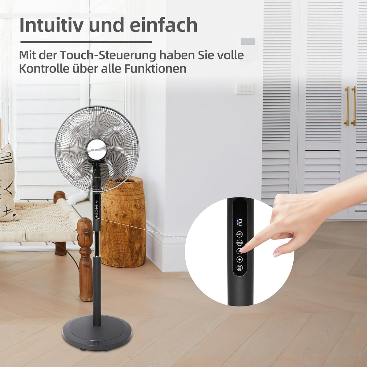 Staande Ventilator – Ventilator – Vloerventilator – Voetventilator – Statiefventilator – Zwart – 50 W DC-Motor – 24 Snelheden