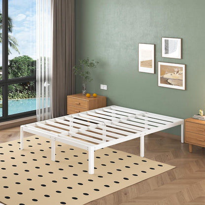 Lutown-Teen Metalen Bed 160x200 cm met Ronde Poten, Hoogte 36cm Dubbelbed Frame met Metalens Lattenbodem, Wit