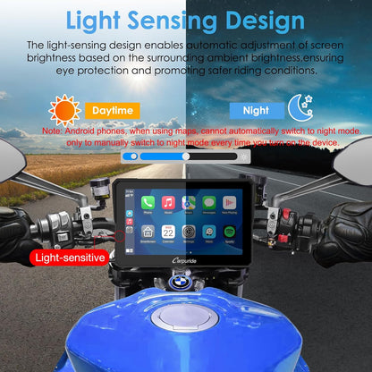 Carpuride W702 Pro motorfiets Carplay scherm met intercomfunctie, draadloze CarPlay en Android auto, draagbaar waterdicht 7 inch touchscreen, verbeterde dual bluetooth, navigatie, kompas.