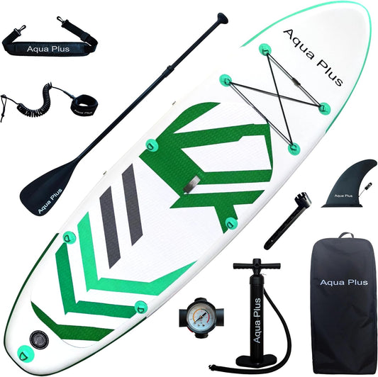 Aqua Plus 15 cm dikke opblaasbare SUP voor alle vaardigheidsniveaus Stand Up Paddle Board, Paddle, Pomp, ISUP-reisrugzak, riem, schouderriem, jeugd, volwassen opblaasbaar paddleboard