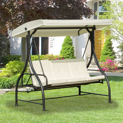 3-zits Tuinbank Schommel – Tuinbank Schommelbank – Buitenschommel – Tuinbank Ligbed – Licht Beige – Verstelbaar Zonnescherm – 8 cm Dik Kussen – Epoxy Gecoat Metaal