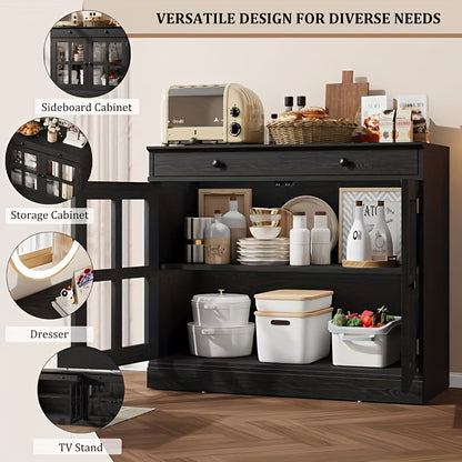 Buffetkast – Dressoir – Opbergkast – Vitrinekast – Kast Met Lade – Modern Design – Glasdeur – Compact Formaat – MDF Hout