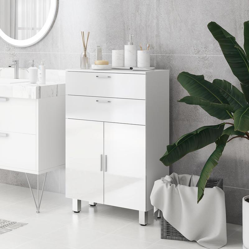 Badkamerkast – Badkamermeubel – Kolomkast – Wastafelonderkast – Opbergkast – 2 Lades – Verstelbare Plank – Hout Wit – Compact & Duurzaam