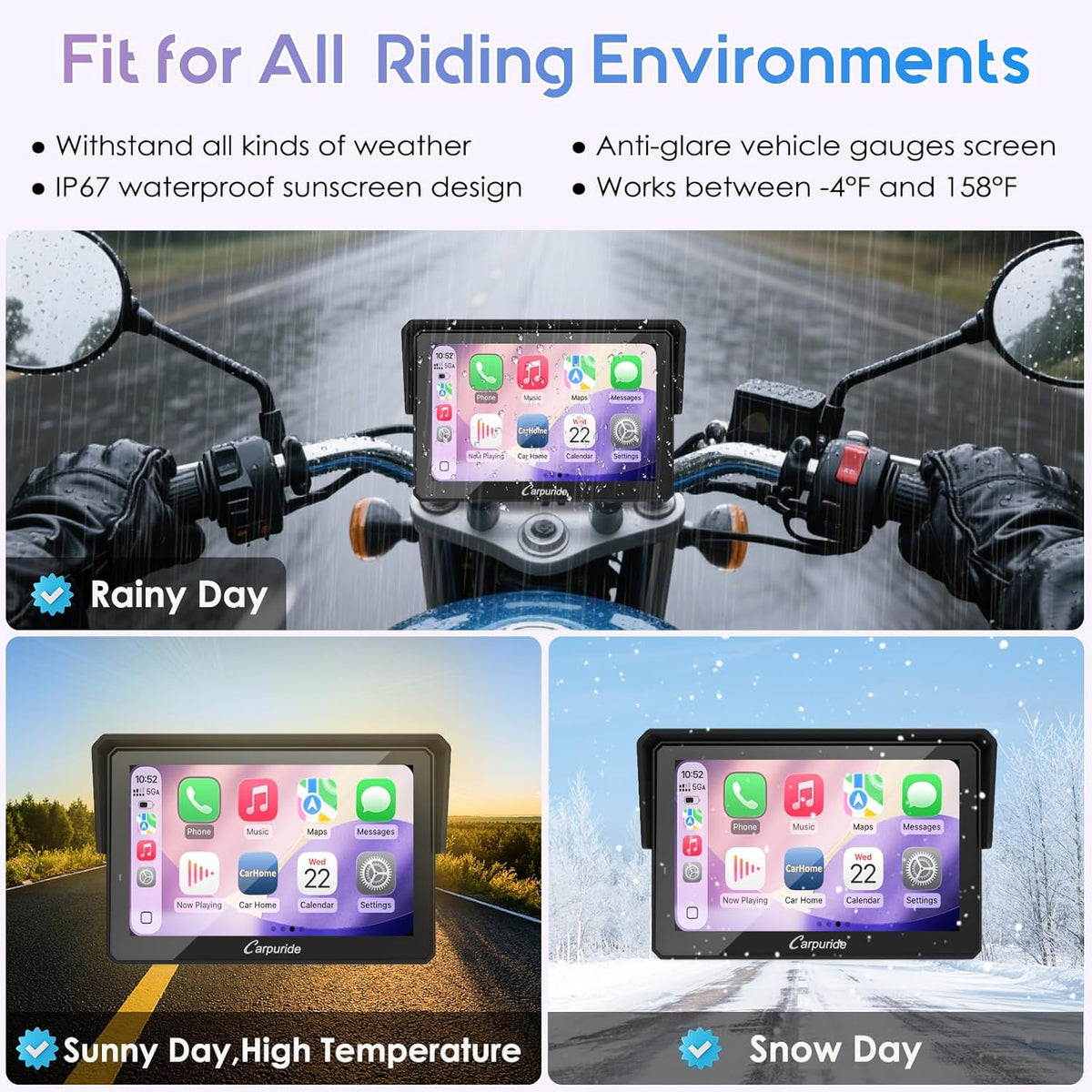 GPS-navigatiescherm motorfiets – Motorfiets navigatie – Motor GPS – Motorfiets display – Motorfiets scherm – 5" Waterdicht Touchscreen – Draadloze CarPlay & Android Auto