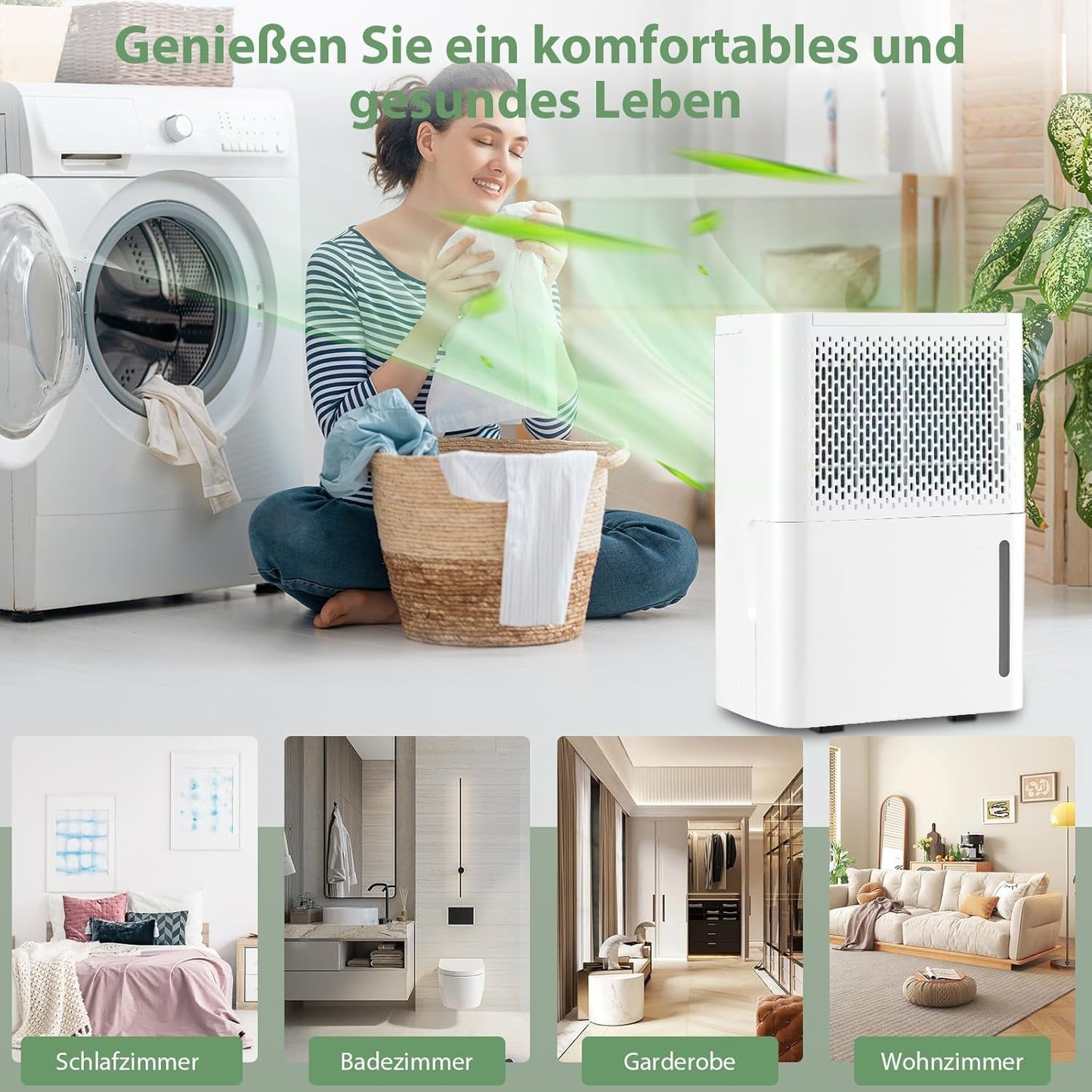 FANTASK 12L/dag luchtontvochtiger, kamergrootte ca. 15 m², elektrische ontvochtiger met 3 modi, waterreservoir van 2,2 liter, 24-uurs timer, ≤ 42 dB, automatisch ontdooien en uitschakelen, wit
