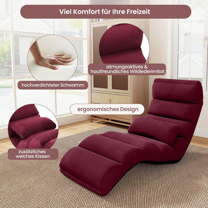 Vloerstoel – Vloerlounger – Grondstoel – Meditatiestoel – Loungestoel – Verstelbare Rugleuning – Kunstleer Rood – 175 x 55 x 20 cm – Inklapbaar & Comfortabel