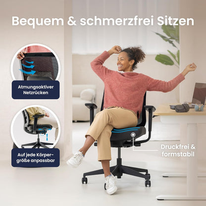 Ergotopia PureBack Ergonomische bureaustoel, ergonomisch met 4D-armleuningen en synchroonmechanisme, voor thuiskantoor, kantoor en gaming, comfortabele draaistoel voor gezond zitten
