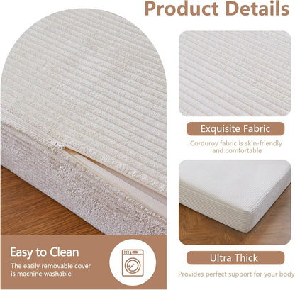 MAXYOYO Opvouwbare corduroy matras, drievoudig vloermatras 10 cm dik met wasbare hoes, opvouwbaar in drie, ruimtebesparend voor gasten (beige, tweepersoons)