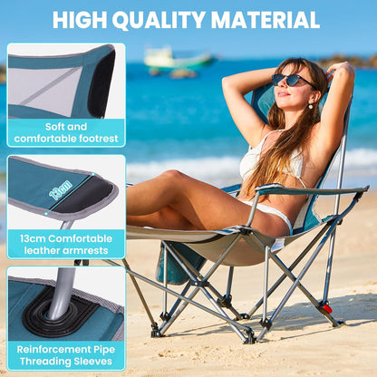 #WEJOY 2-in-1 campingstoel, opvouwbaar, 180 kg, met voetsteun, strandstoel met 4-voudig verstelbare rugleuning, relaxstoel, ligstoel met bekerhouder, ligstoel voor outdoor, camping, cyaan/grijs, set