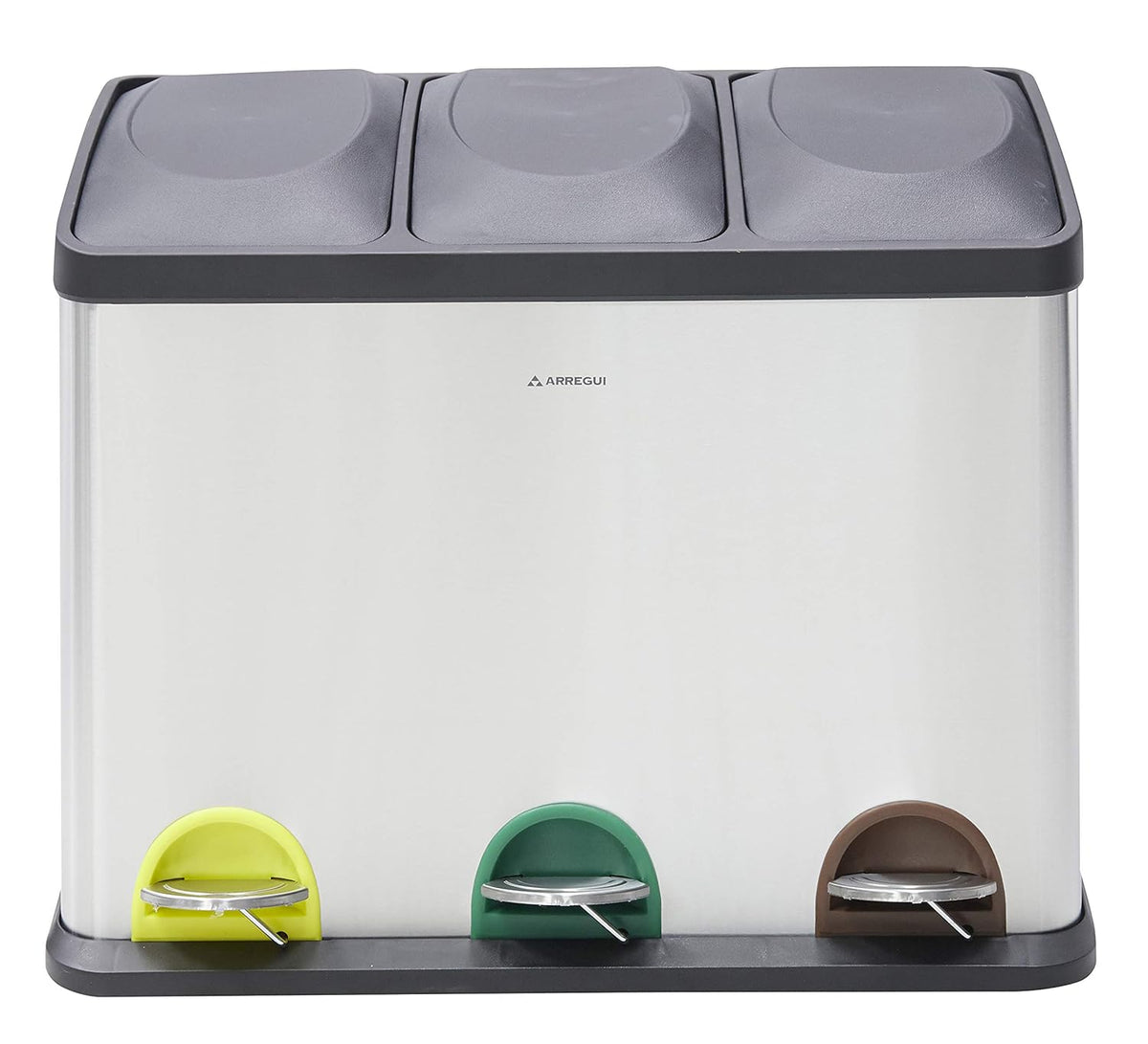 ARREGUI Step Bin CR705-45L Stalen Afval- en Recyclingbak met Pedaal | 3x15L (45L) | Keukenafvalbakken | Recycleeremmer voor Huis en Kantoor