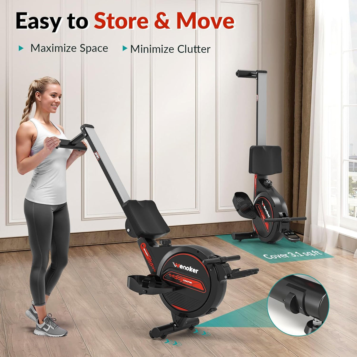 Rowing Machine, Wenoker Magnetic Rowing Machine for Home, 350lbs Weight Capacity, Smooth Whisper Quiet with LCD Monitor Tablet Holder and Comfortable Seat Cushion, Compact and Save Space - QUORE