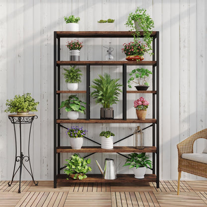 LVB Rustieke boekenkasten en boekenplanken, metalen hout 6-laags boekenplank en boekenrek opslag, industriële verticale weergave Etagere boekenkast 6 planken, vintage grote boekenplank voor slaapkamer